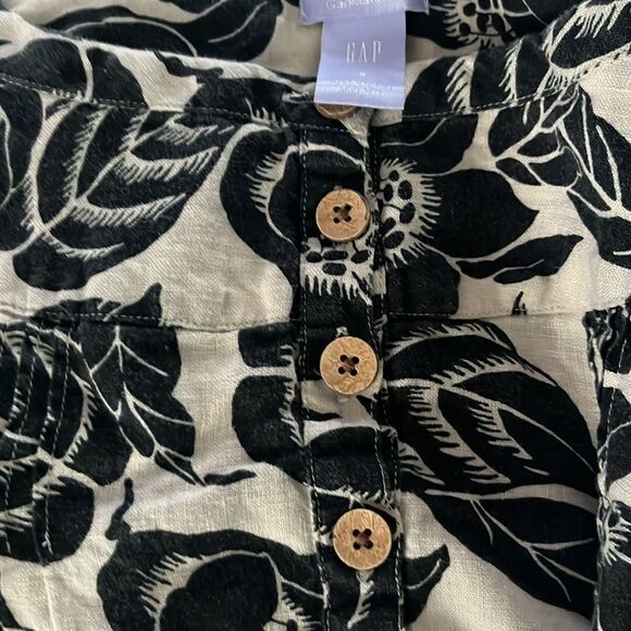 GAP Maternity Black and Cream 1/2 Button Down Floral Linen Smock Dress- Small - Picture 7 of 12
